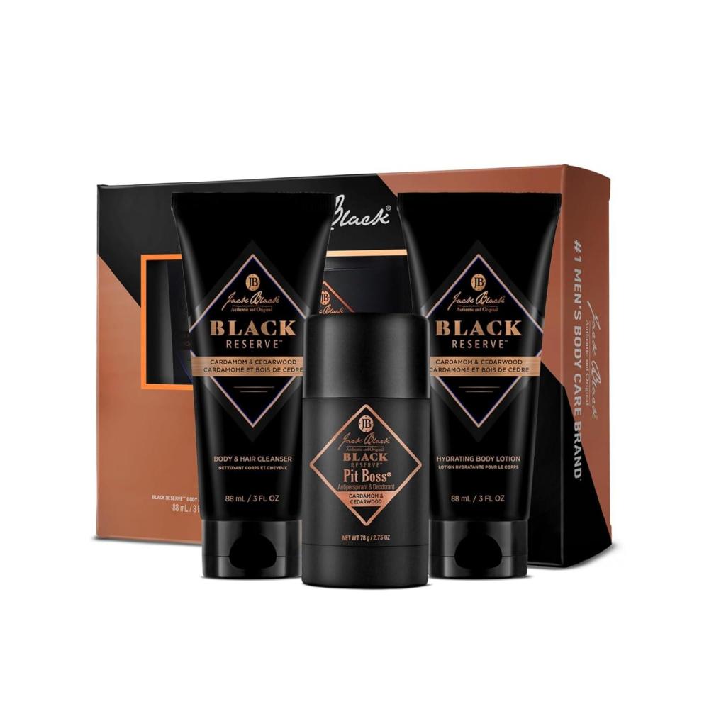 imageJack Black Body Collection Set for Men Mens Body Wash Pit Boss Mens Deodorant Body Lotion Grooming KitBlack Reserve Cardamom Cedarwood