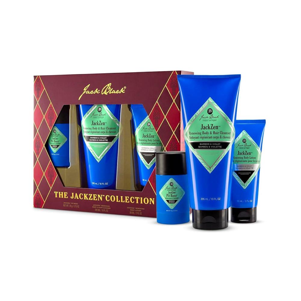 imageJack Black Body Collection Set for Men Mens Body Wash Pit Boss Mens Deodorant Body Lotion Grooming KitJackZen Bamboo Violet